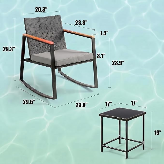 Gizoon 3 Pieces Rocking Patio Bistro Set | - Image 6