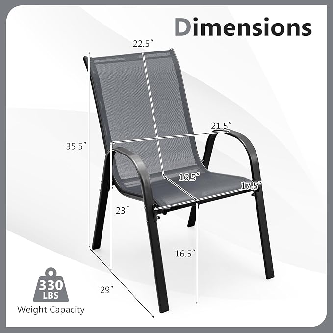 COSTWAY Patio Stackable Dining Chairs Set of 2 - Image 3