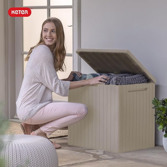 Keter City 30 Gal Outdoor Storage Box and Patio Side Table | Beige, Weatherproof - Image 10