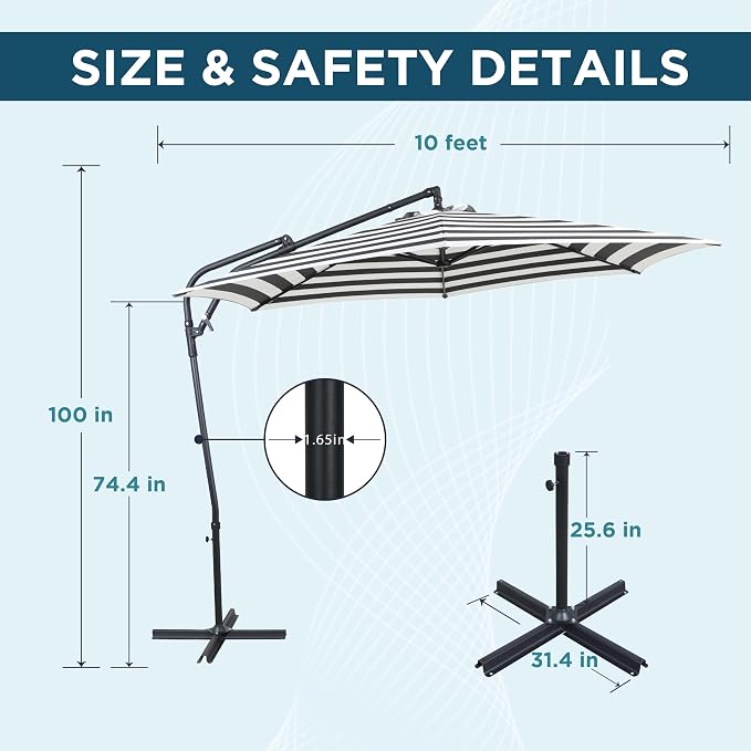 10FT Outdoor Offset Umbrella, Cantilever Patio Umbrella - Image 2