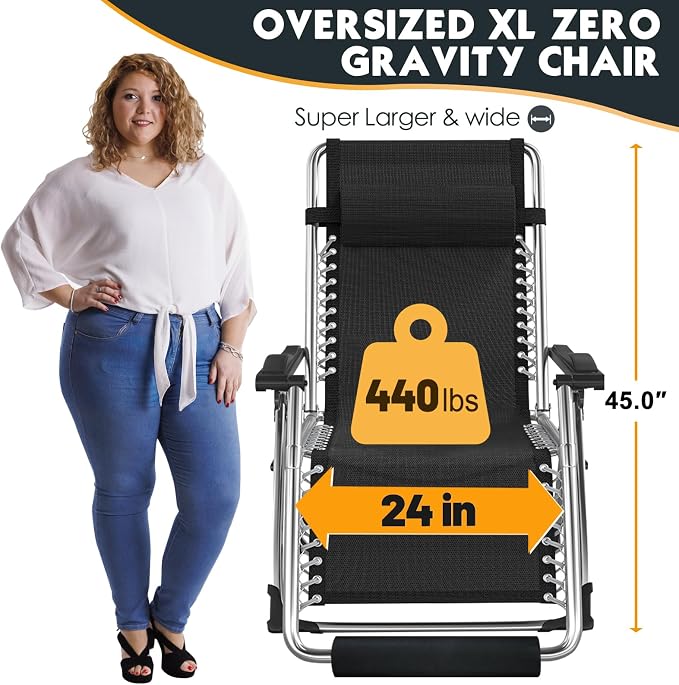 MOPHOTO Zero Gravity Chair Oversize, Outdoor Padded Lounge Chair - Image 3
