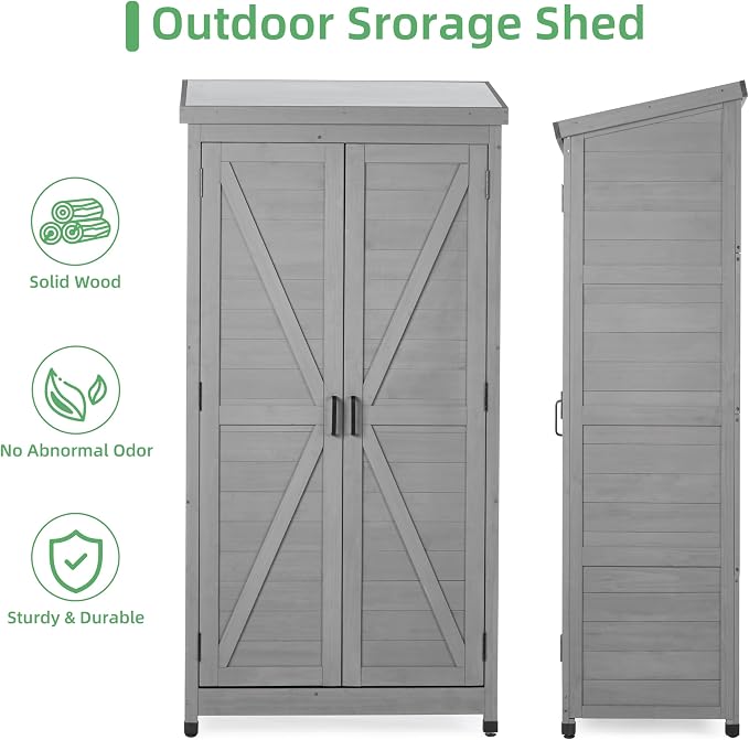68'' Outdoor Storage Cabinet, Wooden Garden Tool Cabinet - Image 6