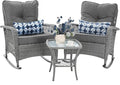 Patio Furniture Set 3 Pieces, Wicker Outdoor Rocking Bistro Set, Backyard or by VonzoyHome