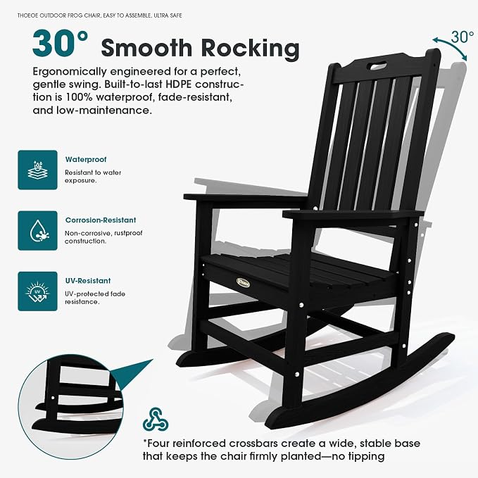THOEOE Outdoor Rocking Chairs Set of 2, Oversized Patio Rocking Chair | HDPE - Image 3