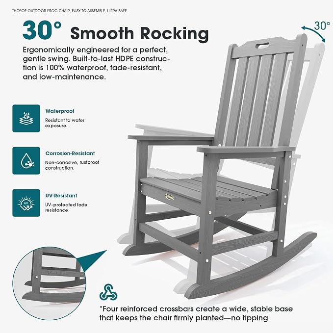 THOEOE Outdoor Rocking Chairs Set of 8, Oversized Patio Rocking Chair | HDPE - Image 3