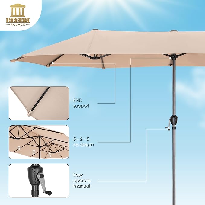 HERA'S PALACE 13 ft Rectangle Patio Umbrellas Large Outdoor Umbrella - Image 3
