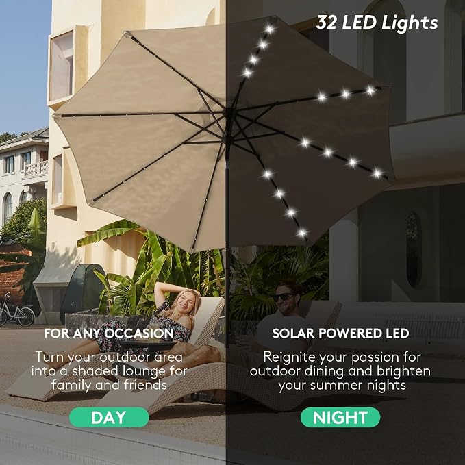 JEAREY 9' Patio Umbrella with Solar Lights, LED Umbrella, Tilt & Crank UV - Image 5