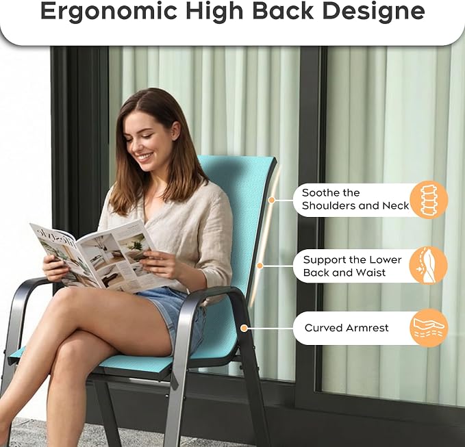 Patio Dining Chairs Set of 4 Outdoor Stackable Dining Chairs - Image 8