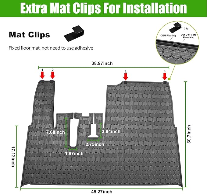 Golf Cart Floor Mat for Yamaha G29 Drive, Upgraded Non-Slip Full Coverage Liner Mats Replacement Thick Rubber, Hexagonal Pattern