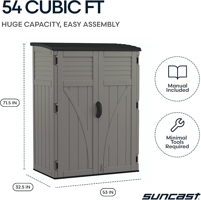 Suncast 54 Cu Ft Medium Vertical Storage Shed, Made in USA - Image 9