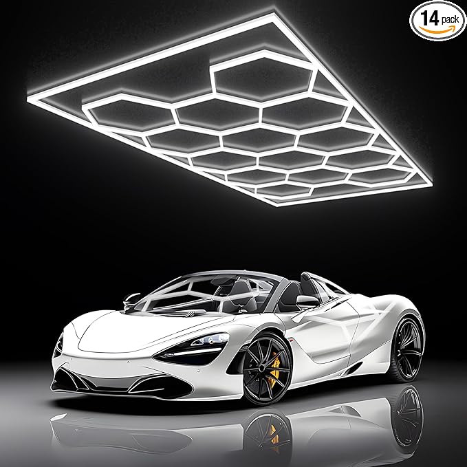 Hexagon Garage Light - Hexagon led Lights, High Brightness 566W 70750LM 6500K Super Bright Honeycomb Lights for Garage, Basement, Warehouse, Auto Beauty Shop, Car Detailing Shop