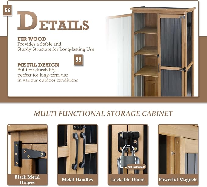 Outdoor Storage Cabinet with Shelves, Weatherproof Stylish Shed - Image 4