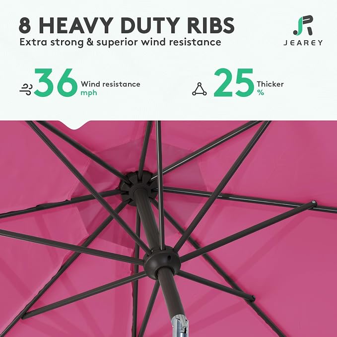 JEAREY 10 ft Outdoor Patio Umbrella w/Tilt and Crank, Rose Pink | 8 Sturdy Ribs - Image 5