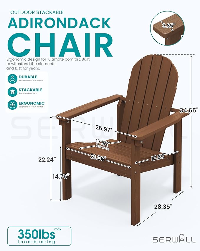 SERWALL HDPE Stackable Adirondack Chairs Set of 2, Space-Saving - Image 3