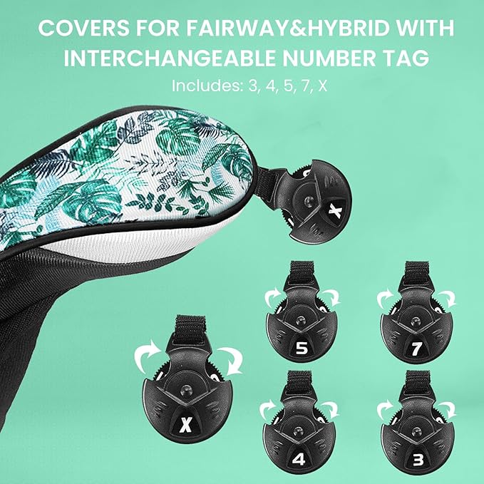 FINGER TEN Golf Club Head Covers Woods Driver Fairway Hybrid 3/4/5 Set, Headcovers Men 1 3 5 7 X Interchangeable Number Tag, Fit All Wood Clubs