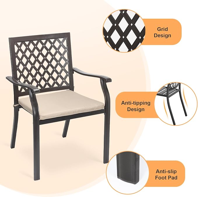 Patio Stackable Dining Chairs Set of 2, Outdoor Metal High Back Chairs Set - Image 7