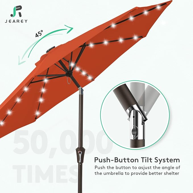 JEAREY 10' Patio Umbrella with Solar Lights, LED Umbrella, Tilt & Crank UV - Image 5
