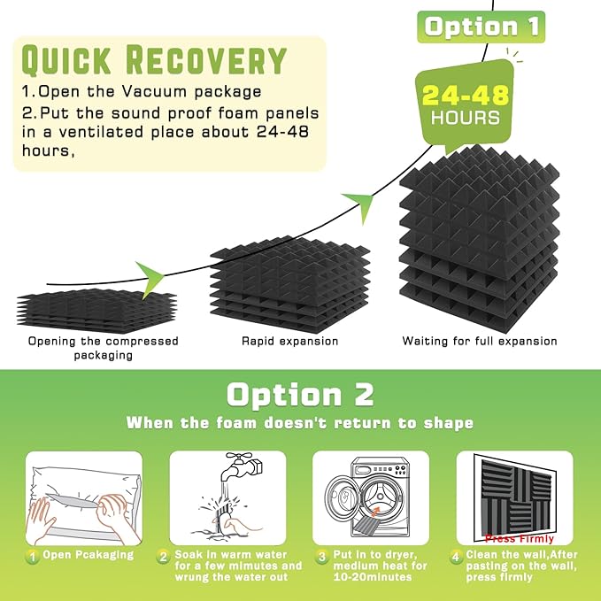 24 Pack Acoustic Foam Panels, 12 x 12 x 2 Inches Mirovant Sound Proof Panels for Walls Pyramid Soundproofing Pyramid Studio Foam Noise Absorbing Black