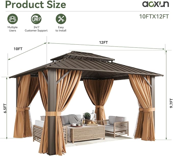 Aoxun Gazebo 10x12 Hardtop Gazebo - Image 3