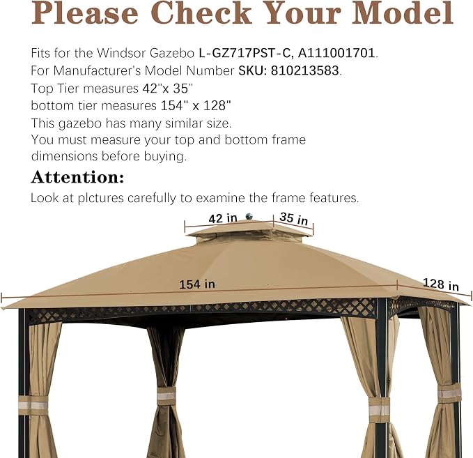 SCOCANOPY Replacement Canopy Cover Compatible withWindsor Gazebo L-GZ717PST-C - Image 2