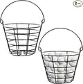 SINJEUN 2 Pack Metal Golf Ball Basket with Handle, Golf Ball Bucket, Golfball Container, Holds 50 Balls, Black