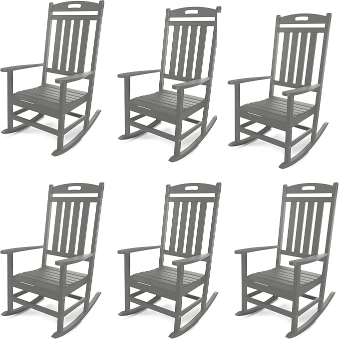 Outdoor Rocking Chair Set of 6, All-Weather Resistant Poly Lumber Rocker Chair by Adiromoti