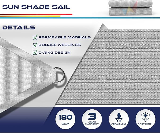 Windscreen4less 3' x 3' x 3' Sun Shade Sail Triangle Outdoor Canopy Cover UV - Image 3