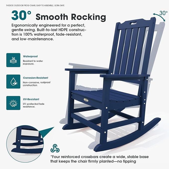THOEOE Outdoor Rocking Chairs, Oversized Patio Rocking Chair | HDPE Outdoor - Image 3