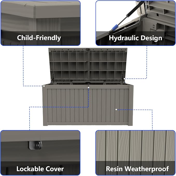 180 Gallon Outdoor Storage Box Resin Deck Box All Weather Waterproof Large - Image 4