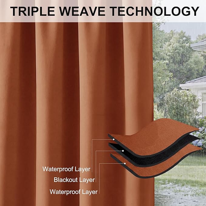 RYB HOME Outdoor Curtains for Patio Deck, Waterproof & Block Sunlight | Thermal - Image 6