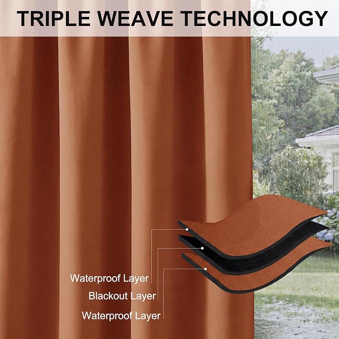 RYB HOME Outdoor Curtains for Patio Deck, Waterproof & Block Sunlight | Thermal - Image 6