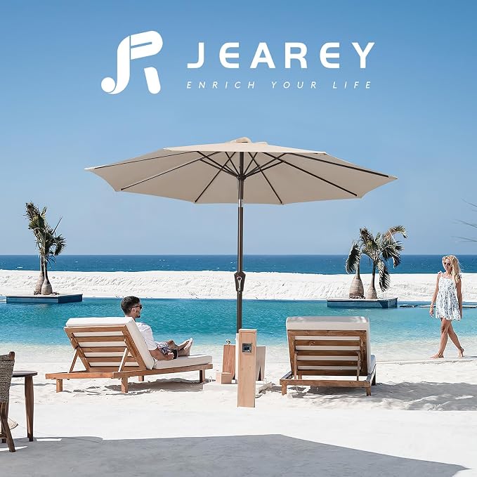 JEAREY 9FT Outdoor Patio Umbrella, Market Umbrella, Cream Beige | Outdoor Table - Image 6