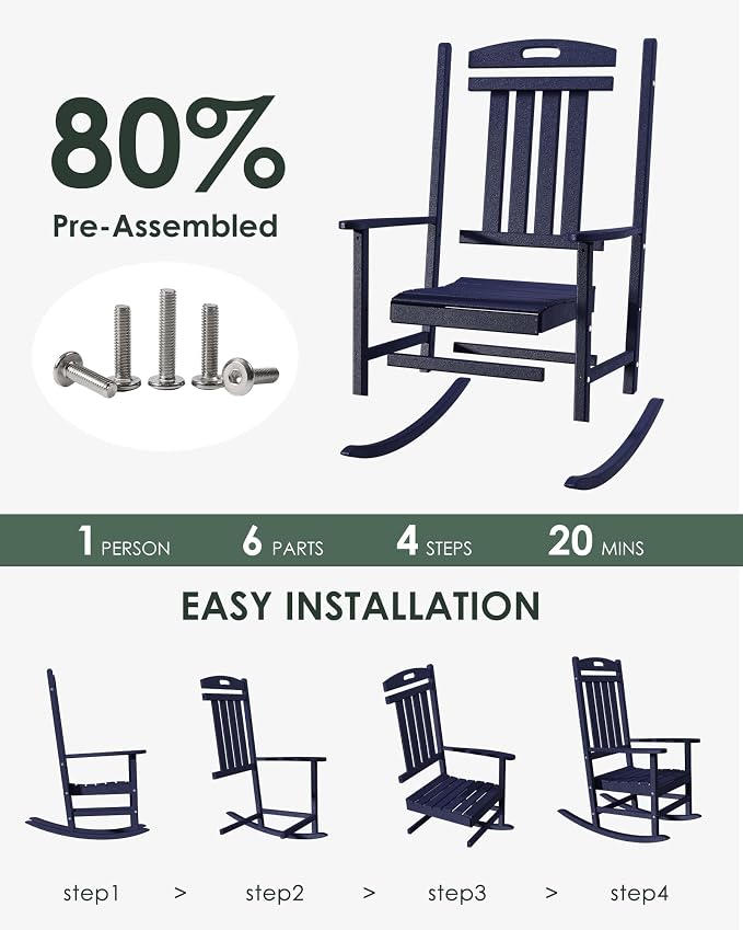 Outdoor Rocking Chair Set of 4, All-Weather Resistant Poly Lumber Rocker Chair - Image 3