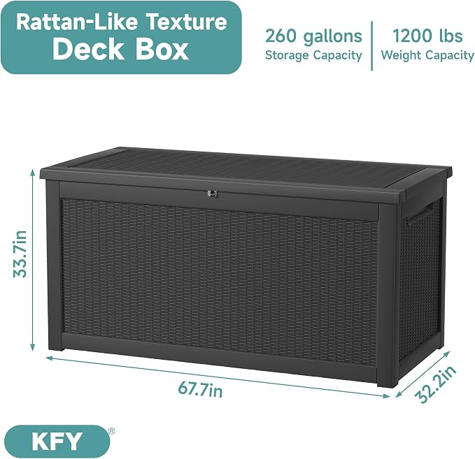 260 Gallon Waterproof Outdoor Storage Box, UV Resistant Resin Deck Box - Image 2