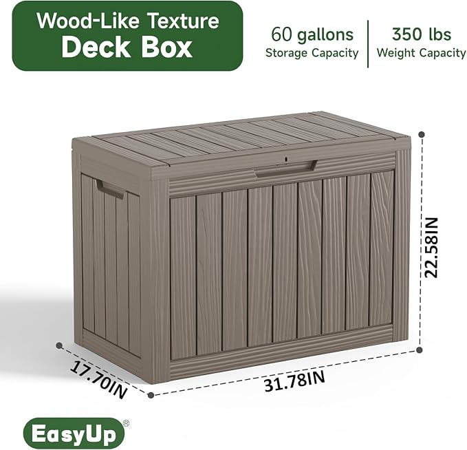 60 Gal Outdoor Storage Box Waterproof Lockable Resin Deck Box | UV-resistant - Image 3