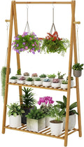 Hanging Plant Shelf Indoor Outdoor Bamboo Wood Plant Flower Stands | 2 Tiered by TOVACU