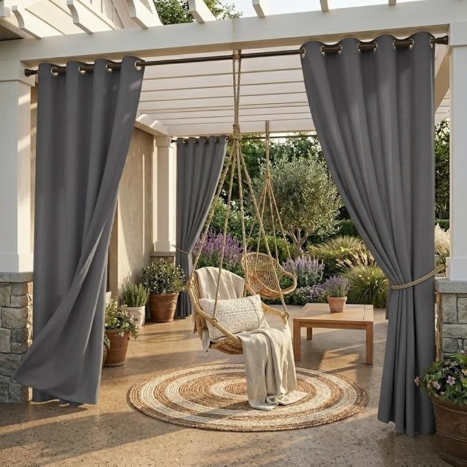 Outdoor Patio Curtains Waterproof Panel W52 x L95 Inch Grey, 1 Panel | Grommet by StangH
