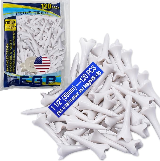 1 1/2'' Plastic Golf Tees – Short Tees for Irons, Par Threes, Hybrids, and Driving Range - Pack of 120 Bulk 4 Prongs Plastic Golf Tees Performance Series Low Resistance Golf Tee White