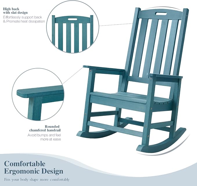Outdoor Rocking Chairs Set of 2, Oversized Porch Rocker | Weather Resistant - Image 5