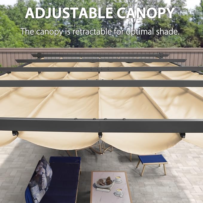 PURPLE LEAF Outdoor Pergola 12' X 16' Retractable Canopy Aluminum, Custom Shade - Image 3