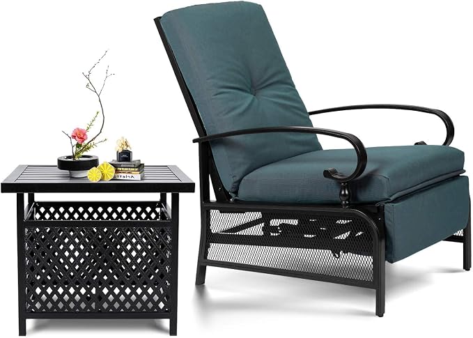 SUNCROWN Outdoor Recliner Chair Patio Adjustable Recliner Chair and Side Bistro by HOME