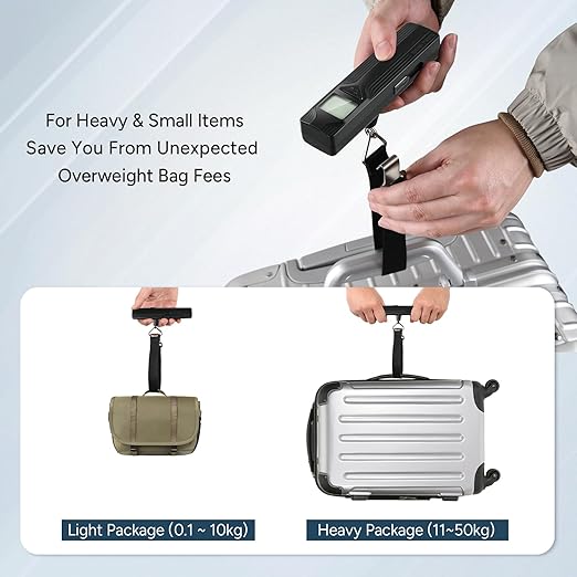 travel inspira Luggage Scale Battery-Free, Travel Essentials, Portable Handheld Digital Suitcase Weight Scale for for Travel Accessories, 110lbs/50kg (Black)