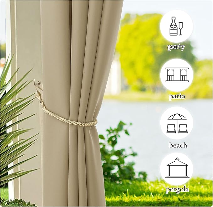 NICETOWN Patio Curtains Outdoor Waterproof 84 inch Long 2 Panels=110" Wide - Image 4