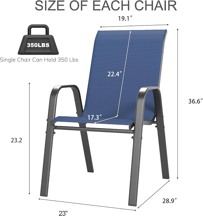 Outdoor Patio Chairs Set of 8 Stackable Dining Chairs All-Weather Textilene - Image 2