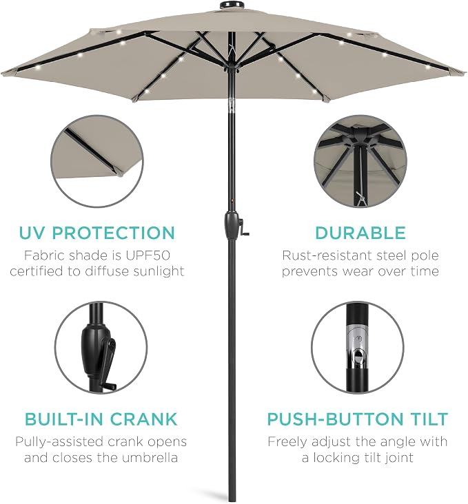 Best Choice Products 7.5ft Solar Umbrella LED Lighted Patio Umbrella, Table - Image 5