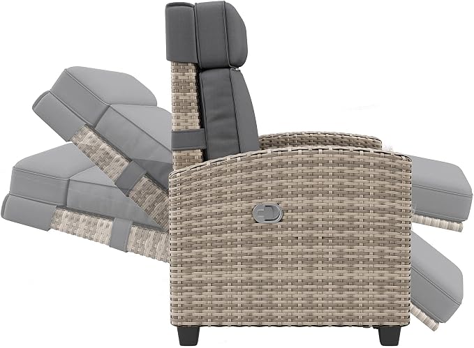 GarveeLife Outdoor Recliner Chair, PE Wicker Lounge Chair by GarveeLife