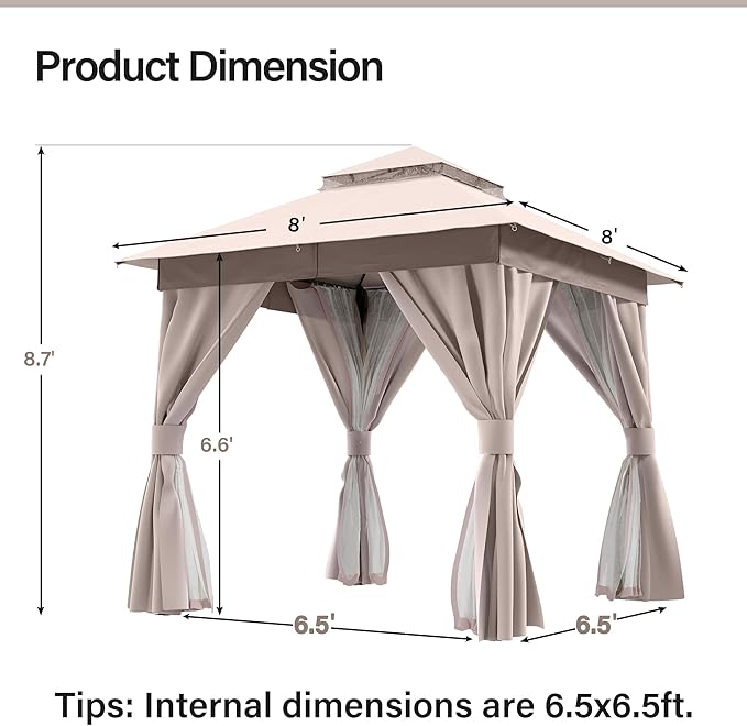 8'x8' Outdoor Gazebo with 50FT String Lights, Metal Heavy Duty Patio Canopy - Image 2