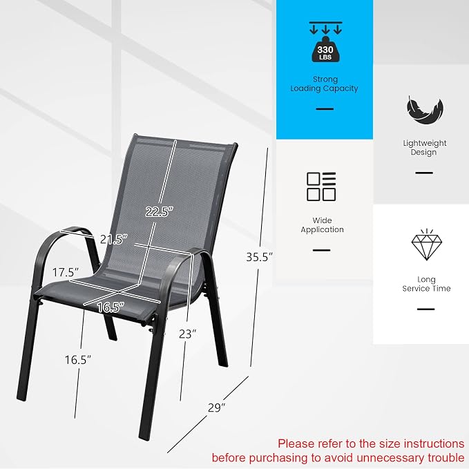 GIANTEX Patio Chairs Set of 2, Stackable Outdoor Dining Chairs - Image 3