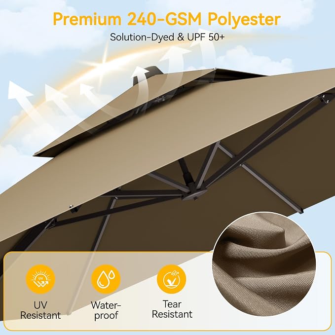10x13 FT Patio Cantilever Umbrella, Rectangular Heavy Duty Offset Umbrella - Image 3