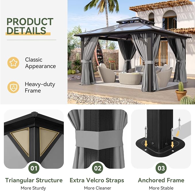 Aoxun 12'x12' Hardtop Gazebo - Image 6